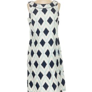 Talbots White Dress with Navy and Light Blue Print